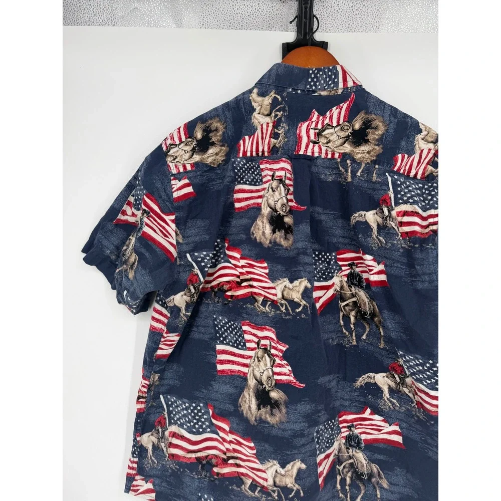 Bit & Bridle Mens‎ Button Down Shirt Large Americana Patriotic Vintage Western